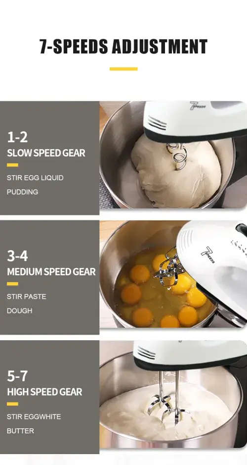 Hand mixer 7 speed household bread dough kneading mixer food mixer with bowl