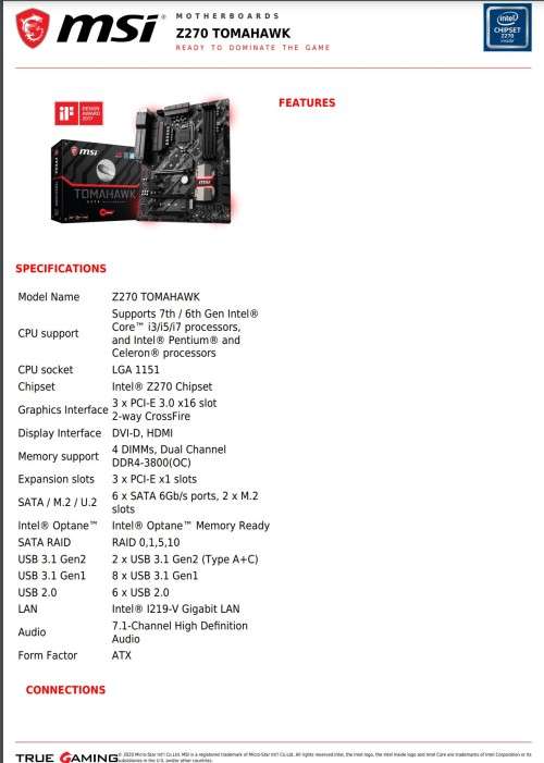 MSI TOMHAWK Z270  MOTHERBOARD