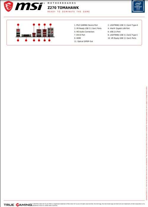 MSI TOMHAWK Z270  MOTHERBOARD