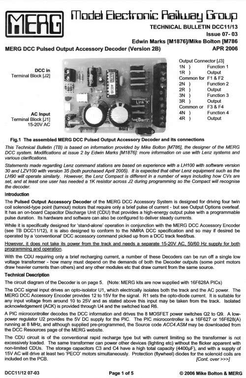 DCC POINTS ACCESSORY DECODER  OPERATES 4  POINTS OF SOLENOID TYPE