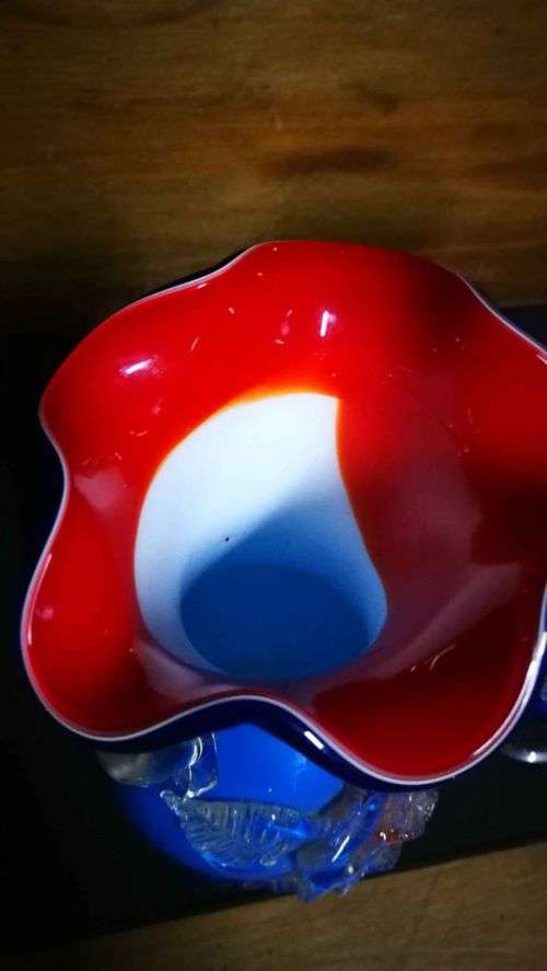 Stunning Pair Rose Blue, Red and White Maruno Glass Vases..