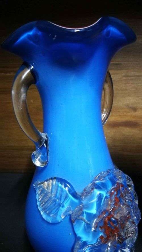 Stunning Pair Rose Blue, Red and White Maruno Glass Vases..