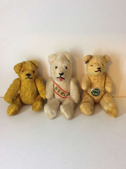 THREE SMALL GERMAN TEDDY BEARS - LIMBS MOVES WITH WIRE - RARE COLLECTION FOR ONE BID -