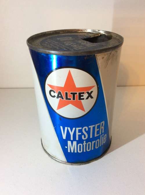 ONE PINT SOUTH AFRICAN CALTEX FIVE STAR USED OIL CAN   - WOW! -