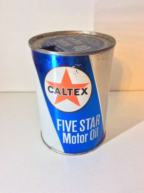 ONE PINT SOUTH AFRICAN CALTEX FIVE STAR USED OIL CAN   - WOW! -