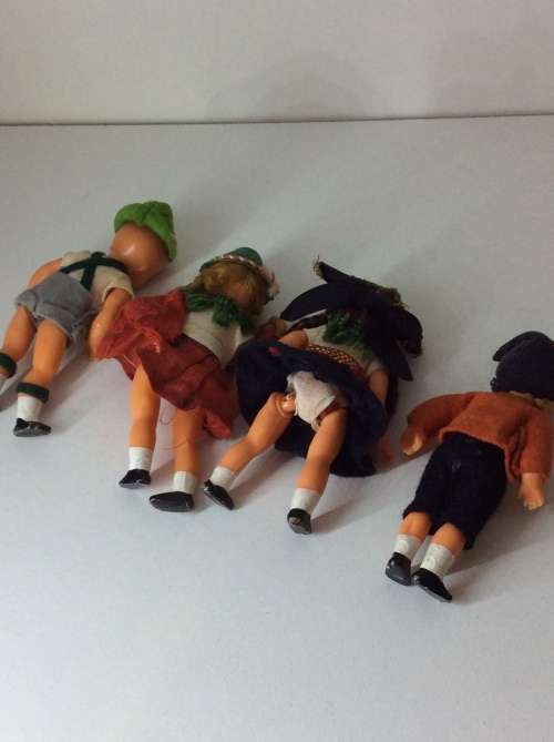 SET FOUR OLD AND RARE WEST GERMAN BAKERLITE DOLLS - 8cm TALL - RARE FIND -