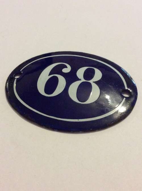 GREAT OLD HEAVY ENAMEL HOUSE NUMBER - 68 - END YEAR SALE -