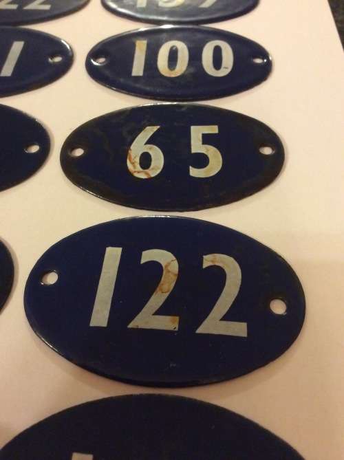 LOT TEN ENAMEL HOUSE NUMBERS - BID PER NUMBER FOR ALL - 8cm wide -  DO NOT MISS OUT -