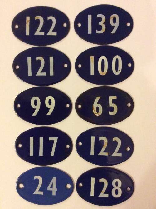 LOT TEN ENAMEL HOUSE NUMBERS - BID PER NUMBER FOR ALL - 8cm wide -  DO NOT MISS OUT -