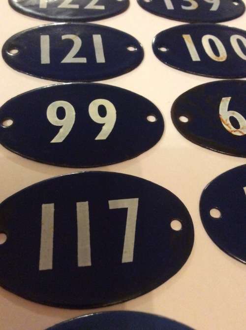 LOT TEN ENAMEL HOUSE NUMBERS - BID PER NUMBER FOR ALL - 8cm wide -  DO NOT MISS OUT -