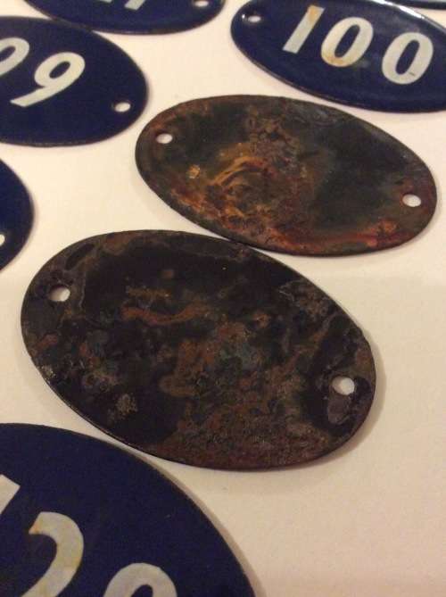 LOT TEN ENAMEL HOUSE NUMBERS - BID PER NUMBER FOR ALL - 8cm wide -  DO NOT MISS OUT -