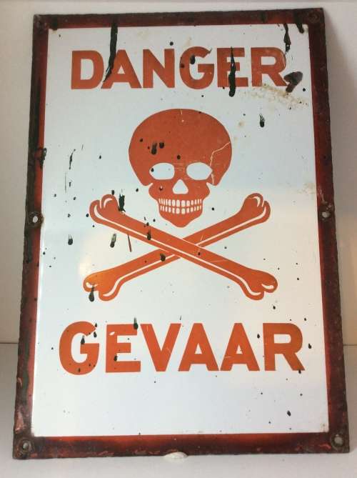 OLD ENAMEL SIGN - DANGER / GEVAAR - LARGE SIGN 33cm by 23cm - AMAZING ITEM -