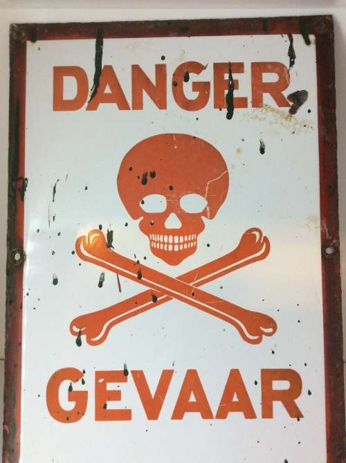 OLD ENAMEL SIGN - DANGER / GEVAAR - LARGE SIGN 33cm by 23cm - AMAZING ITEM -