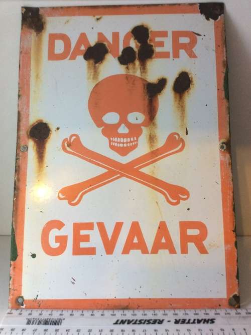 OLD ENAMEL SIGN - DANGER / GEVAAR - LARGE SIGN 33cm by 23cm - AMAZING ITEM -