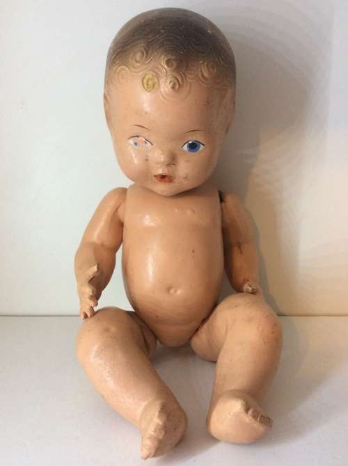 VERY OLD RELIABLE MADE IN CANADA COMPOSITE BABY DOLL - VERY RARE FIND - 28cm TALL -