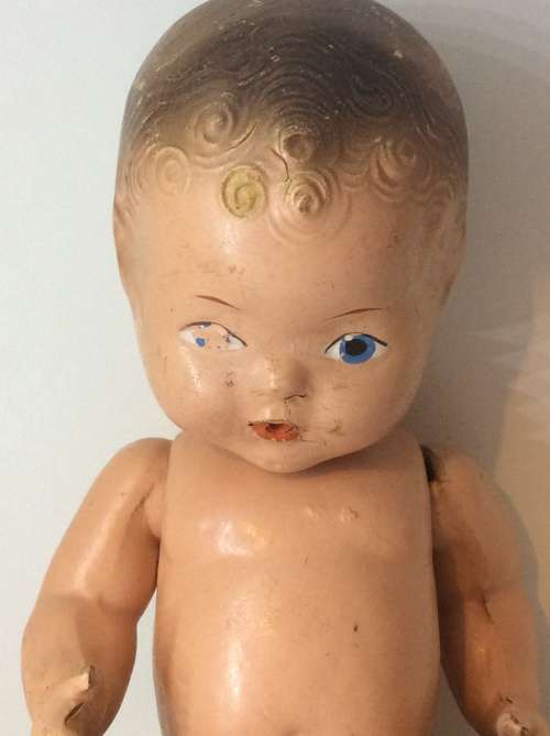 VERY OLD RELIABLE MADE IN CANADA COMPOSITE BABY DOLL - VERY RARE FIND - 28cm TALL -
