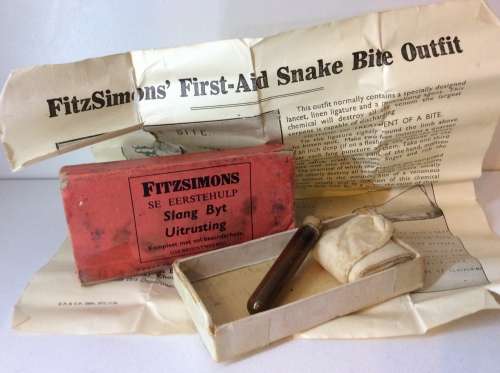 RARE FITZIMONS SNAKE BITE BOX WITH CONTENTS - EARLY 1950s - GREAT ITEM  -