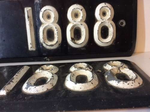 SET OF SJ OLD BLACK RAISED LETTER NUMBER PLATES -  GREAT OLD PLATES -