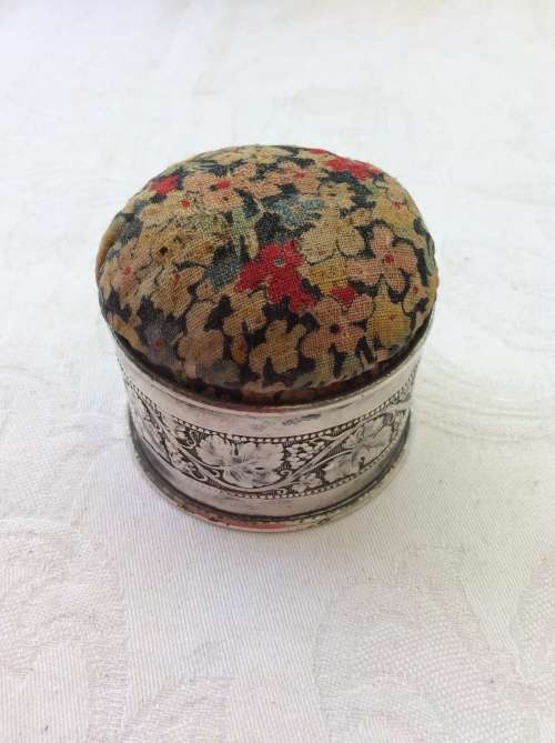 VICTORIAN SILVER PLATED NEEDLE CUSHION