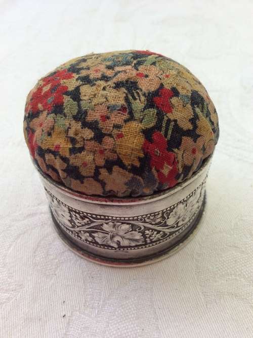 VICTORIAN SILVER PLATED NEEDLE CUSHION