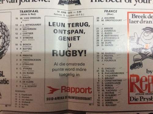 1975/6 TRANSVAAL VS FRANCE &. WP RUGBY PROGRAMS - AMAZING PIECE SA RUGBY HISTORY -