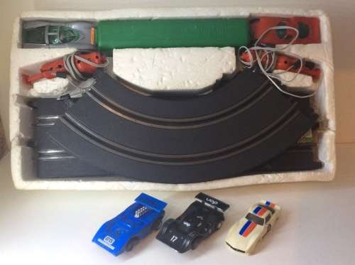 VINTAGE POLISTILL ELECTRIC RACE SLOT CAR CIRCUIT - WORKING - GREAT OLD TOY SET -