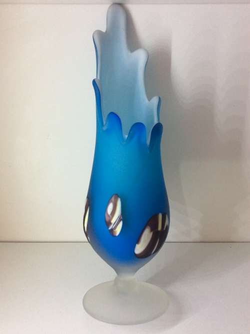ITALIAN MURANO GLASS VASE - BLUE AND WHITE - 30cm HIGH -