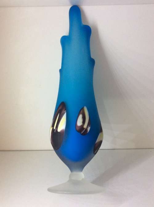 ITALIAN MURANO GLASS VASE - BLUE AND WHITE - 30cm HIGH -