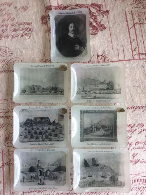 WEBBY ENGLAND - SET 7 JAN VAN RIEBEECK 1952 GLASS SMALL BOWLS - AMAZING FIND -