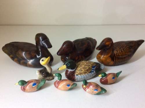 COLLECTION OF DUCKS - THREE CERAMIC, REST WOOD - ALL FOR ONE BID -