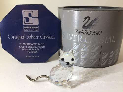SWAROVSKI SILVER CRYSTAL - CAT WITH SILVER TAIL - ORIGINAL BOX - MADE AUSTRIA -