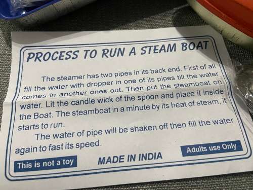 TWO POP TIN LITHO STEAM BOATS MADE IN INDIA - NEW OLD STOCK -