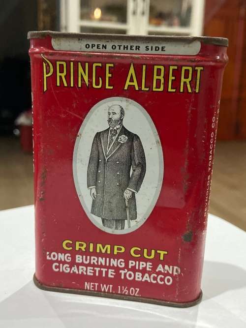 OLD PRINCE ALBERT CRIMP CUT TOBACCO TIN CIRCA 1950s