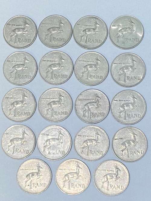 LOT OF 19 OLD SA R1 COINS, ALL 1970s & 1980s