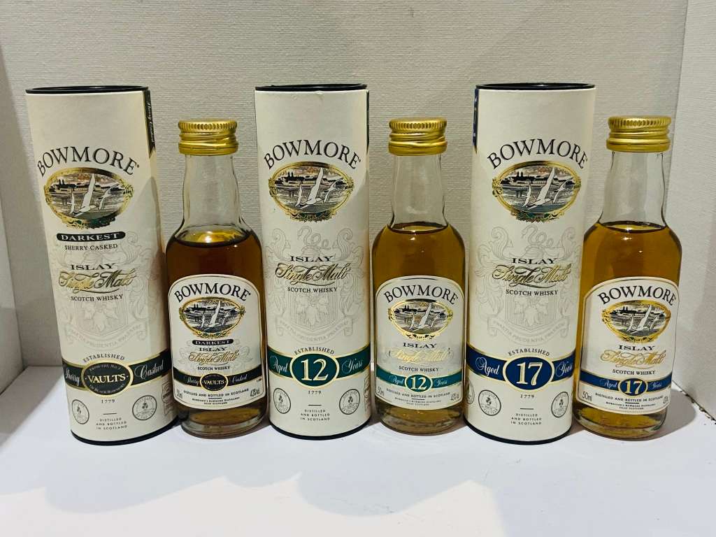 3x BOWMORE 50ml Whiskey Bottles - Sealed - Vaults, 12 year & 17 year -