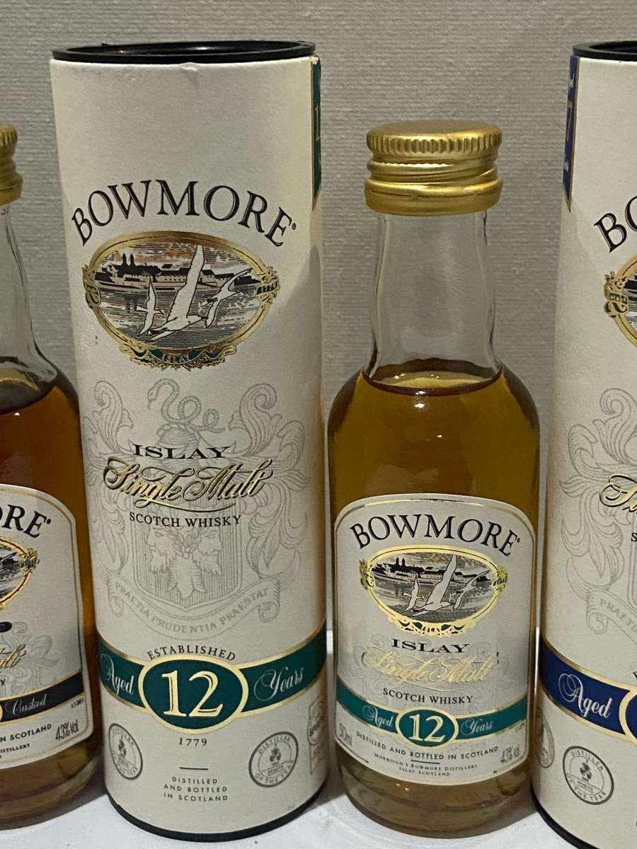 3x BOWMORE 50ml Whiskey Bottles - Sealed - Vaults, 12 year & 17 year -