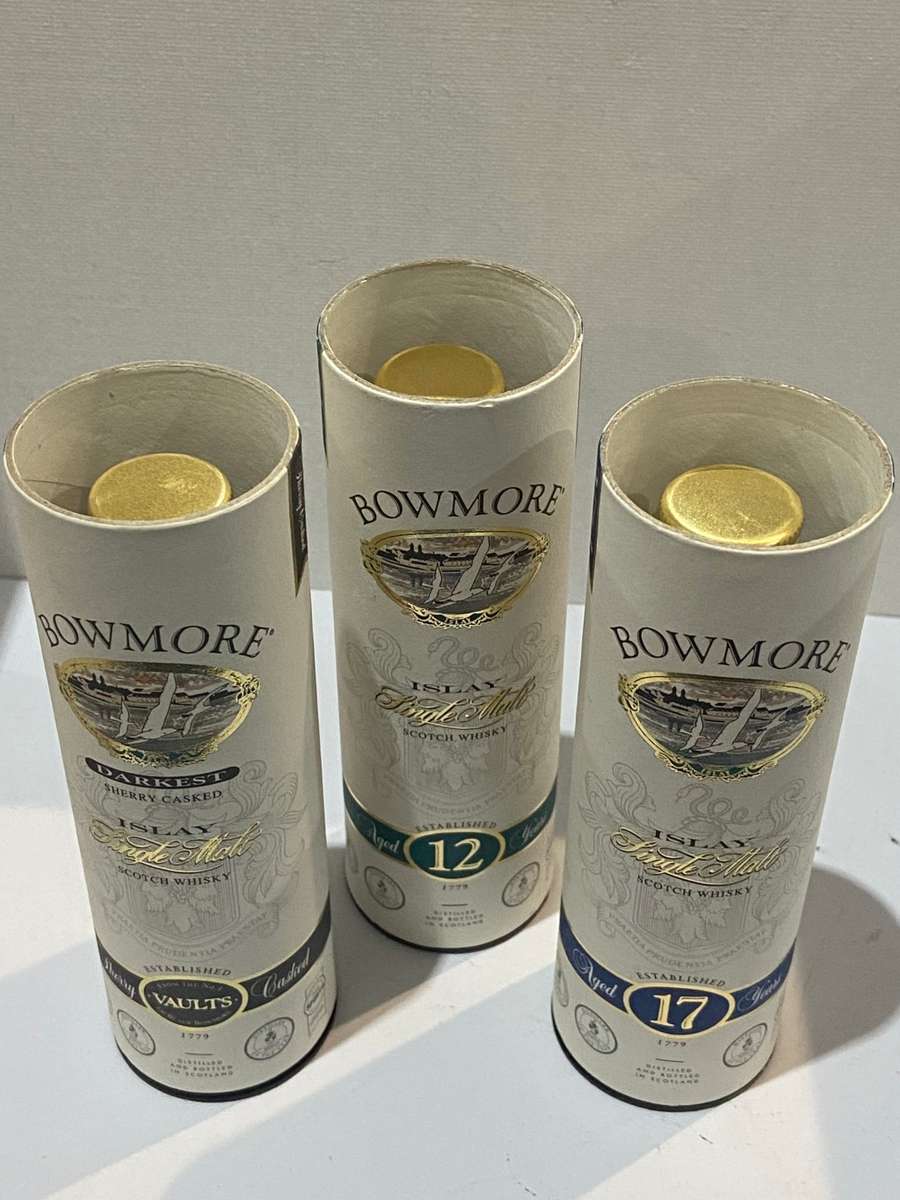 3x BOWMORE 50ml Whiskey Bottles - Sealed - Vaults, 12 year & 17 year -