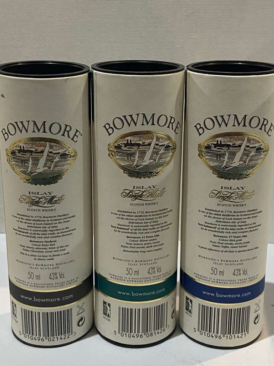 3x BOWMORE 50ml Whiskey Bottles - Sealed - Vaults, 12 year & 17 year -