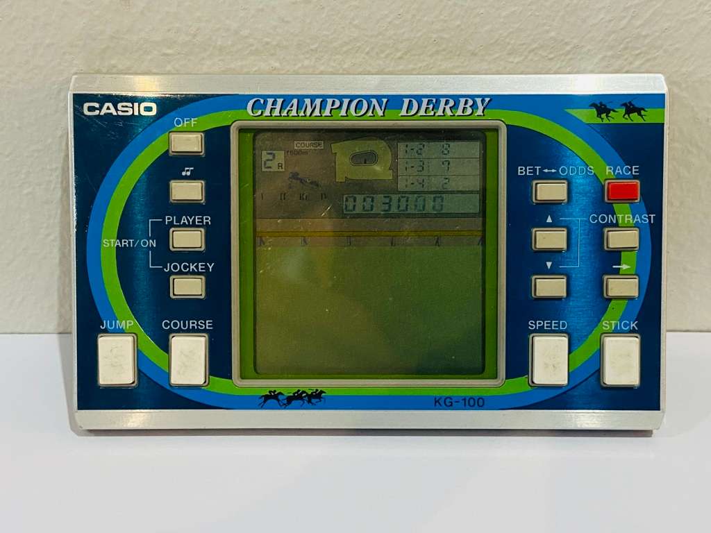 1984 CASIO CHAMPION DERBY HAND HELD GAME - WORKING - RARE 80s LCD GAME -