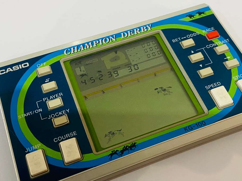 1984 CASIO CHAMPION DERBY HAND HELD GAME - WORKING - RARE 80s LCD GAME -