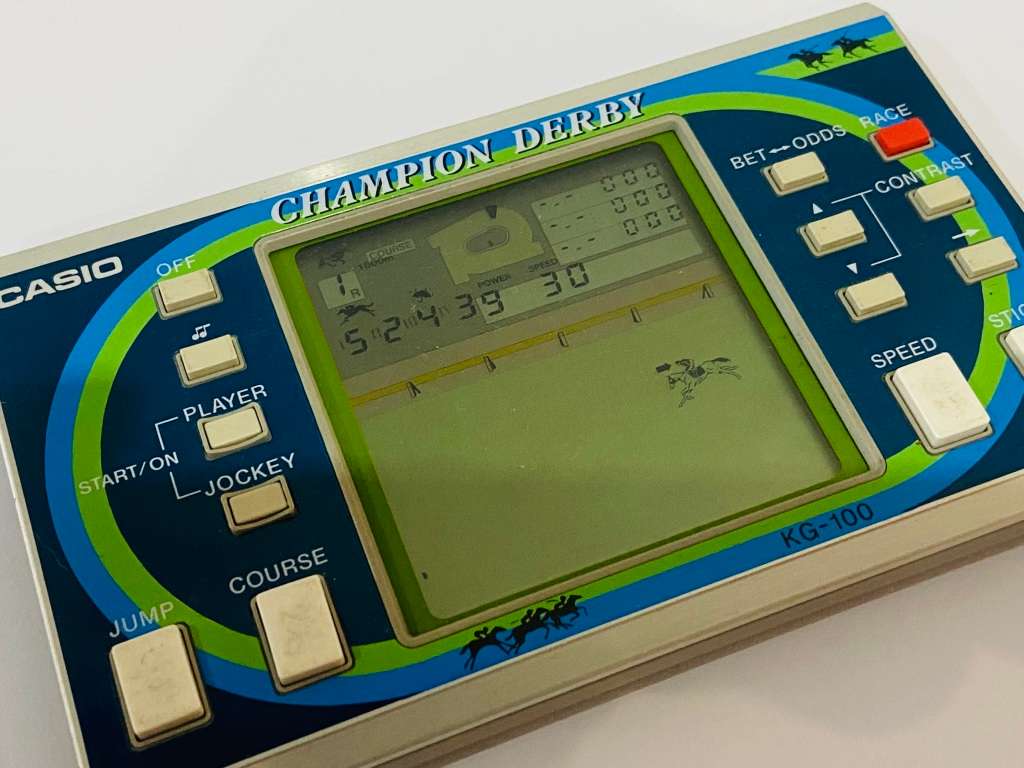1984 CASIO CHAMPION DERBY HAND HELD GAME - WORKING - RARE 80s LCD GAME -