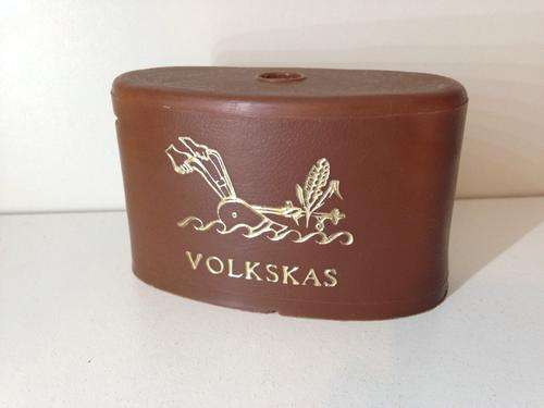 VINTAGE SAVINGS BANK - VOLSKAS METAL WITH PLASTIC OUTER CASING, NO KEY  - GREAT FIND -