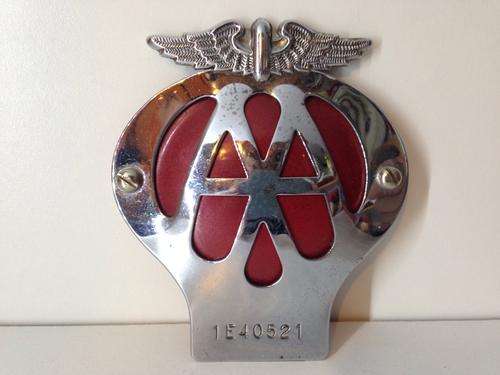 AA  BRITISH CAR BADGE - RED BACKING -