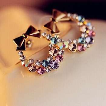Imitation Diamond Colorful Rhinestone Bow Earrings
