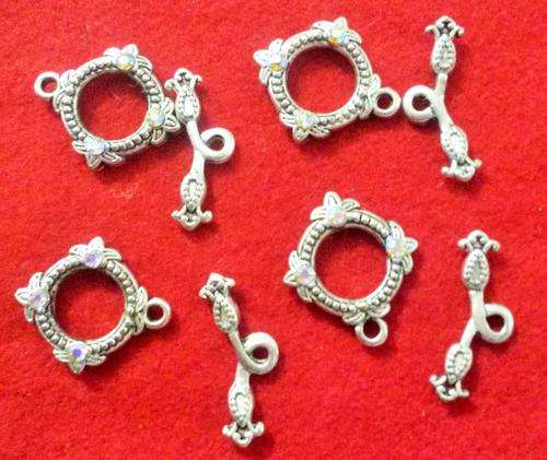 4 x fancy silver toggle clasps with stones