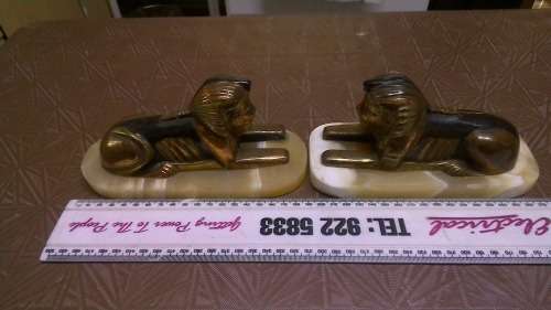 Stunning Heavy weight Handmade Pair Brass & copper Sphinx on Marble bases