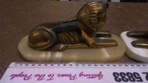 Stunning Heavy weight Handmade Pair Brass & copper Sphinx on Marble bases