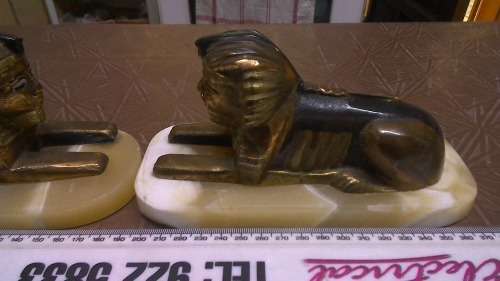 Stunning Heavy weight Handmade Pair Brass & copper Sphinx on Marble bases