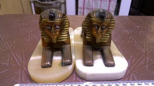 Stunning Heavy weight Handmade Pair Brass & copper Sphinx on Marble bases