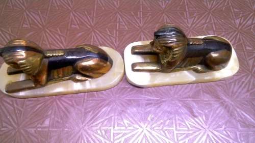 Stunning Heavy weight Handmade Pair Brass & copper Sphinx on Marble bases